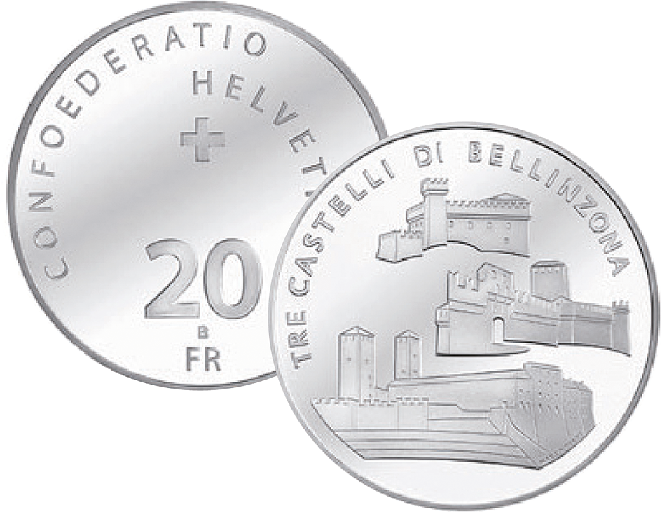 2004, 20 Fr. Gedenkmünze &quot;Tre Castelli di Bellinzona&quot;