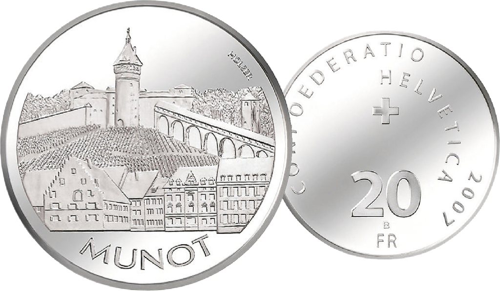 2007, 20 Fr. Gedenkmünze &quot;Munot Schaffhausen&quot;