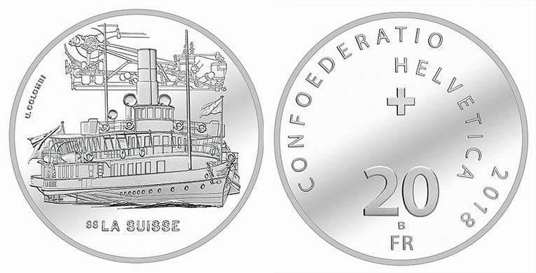 2018, 20 Fr. Gedenkmünze "Dampfschiff La Suisse"