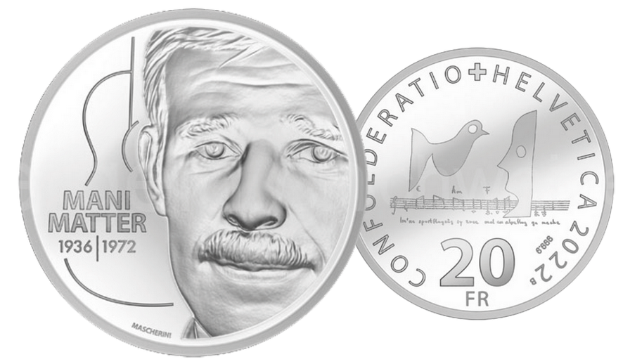 2022, 20 Fr. Gedenkmünze &quot;Mani Matter&quot;