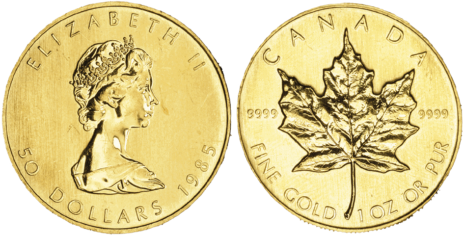 1985, 50 CAD Gedenkmünze &quot;Maple Leaf&quot;