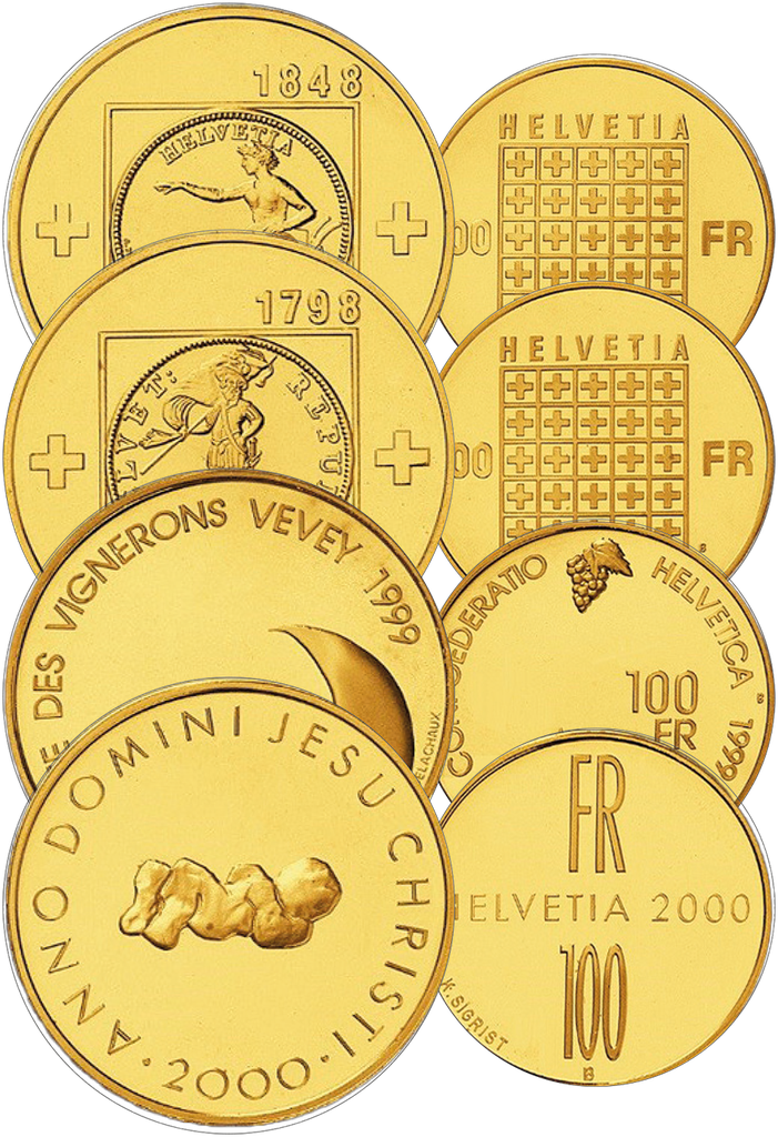 100 CHF Gedenkmünzen komplett.