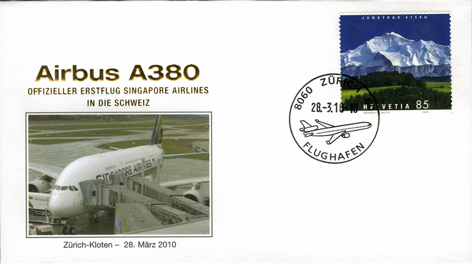 2010, A380, Erstflug Zürich - Singapore