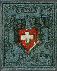 5 Rp. schwarz-karmin-dunkelblau, Type 38