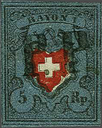 5 Rp. schwarz-karmin-dunkelblau, Type 38