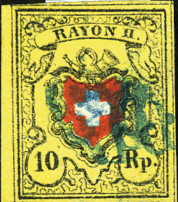 10 Rp. schwarz-rot-gelb, Type 17, Stein B (LO)