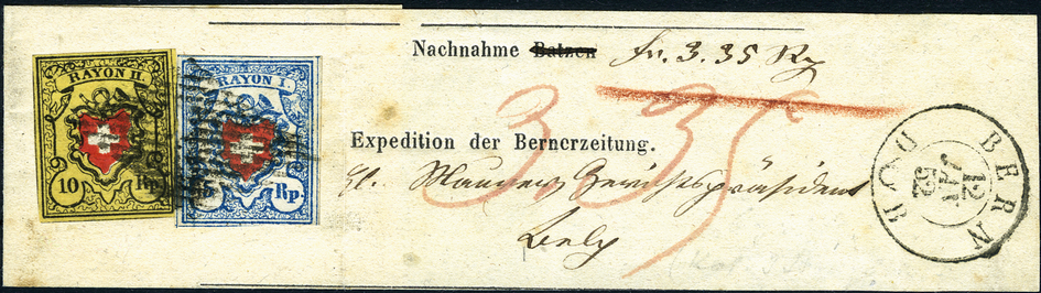10 Rp. schwarz-rot-gelb, Type 24, und Type 16, Stein A2 (RO) und B3 (RU)