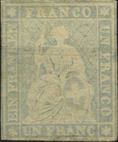 1 Fr. grau, ungebraucht, Berner Druck, 2. Druckperiode