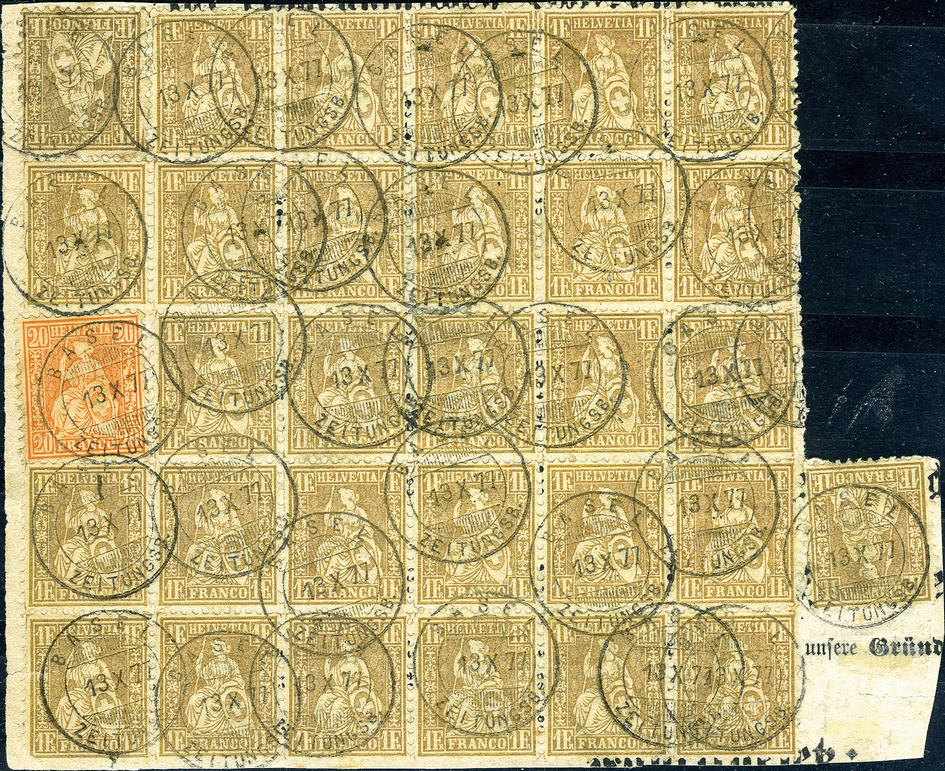 20 Rp. orange, 1 Fr. goldbronze gelblich