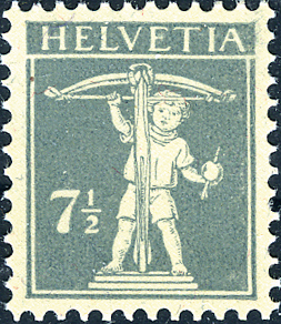 7 1-2 Rp. grau, Type 2 , "Druck auf die gummierte Rückseite des Papiers"