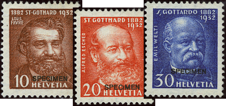 1932, 50 Jahre Gotthardbahn, Aufdruck &quot;SPECIMEN&quot;