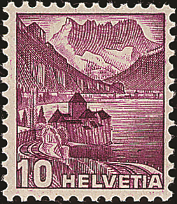 10 Rp. Schloss Chillon, nachgestochene Platte