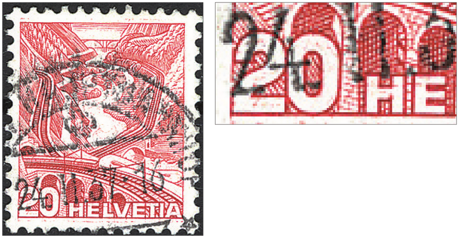 20 Rp. Val Leventina, "Doppelprägung in der 20, in HELVETIA, nach oben und unten im Rand"
