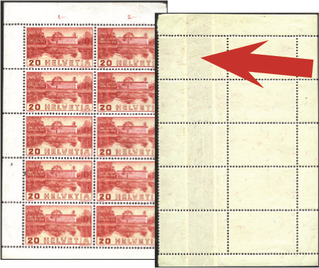 20 Rp. BIT-Gebäude, "Senkrechte Klebestelle auf fünf Marken"