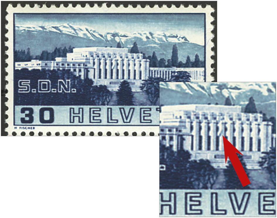 30 Rp. Völkerbundspalast, &quot;Gebrochene Säule&quot;