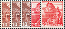 1938-1942, 20 Rp. San Salvatore, 10 Rp. Schloss Chillon, dunkelbraun und 10 Rp. Schloss Chillon, rötlichbraun