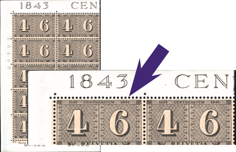 4 + 6 Rp. grauschwarz-orange, &quot;Stark verschobener Orangedruck&quot; dadurch Markenrand weiss