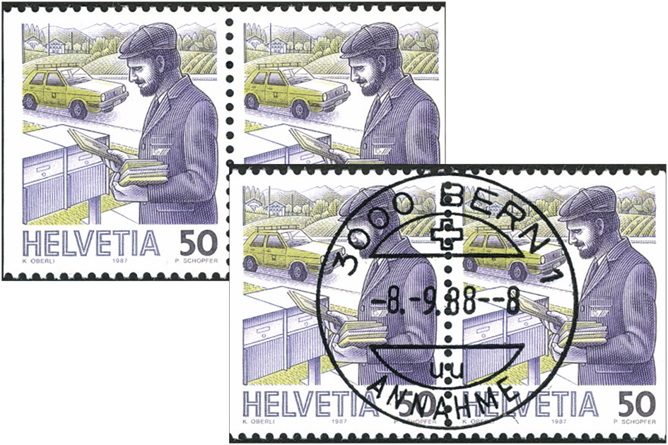 50 Rp. Postbote heute, "Stark verschobener Schnitt"