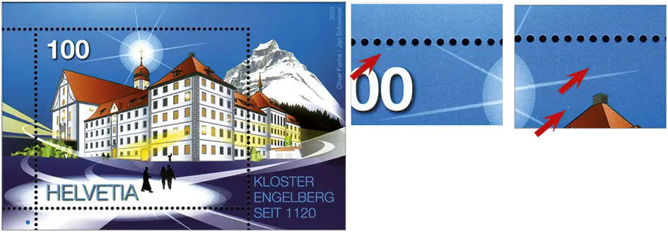 100 Rp. Kloster Engelberg, farbloser weisser Putzer im Himmel