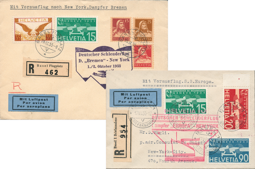 1932-33, Katapultspost Dampfer "Bremen" und "Europa"