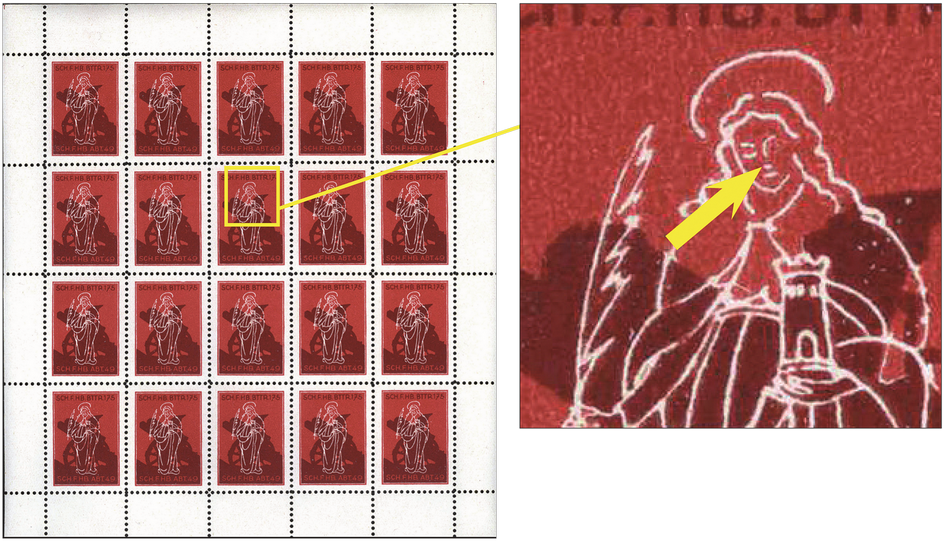 ART.- Stab Sch Fh Abt 49, Barbara mit Haubitze, Barbara ohne rechtes Auge, 20er Originalbogen ungefaltet