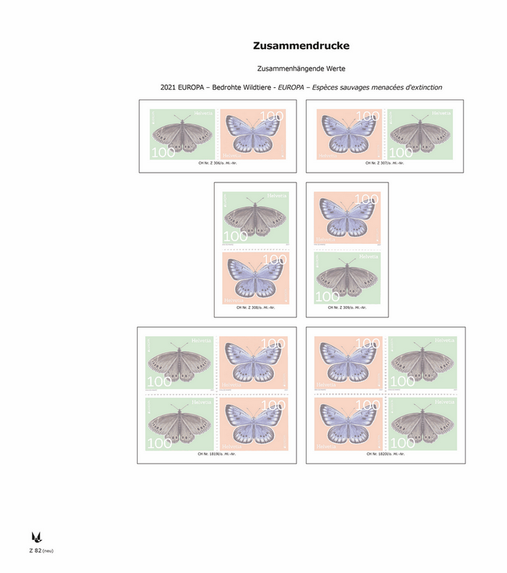 2021, Schweiz Zusammendrucke mit Schutztaschen (Z82-Z84)