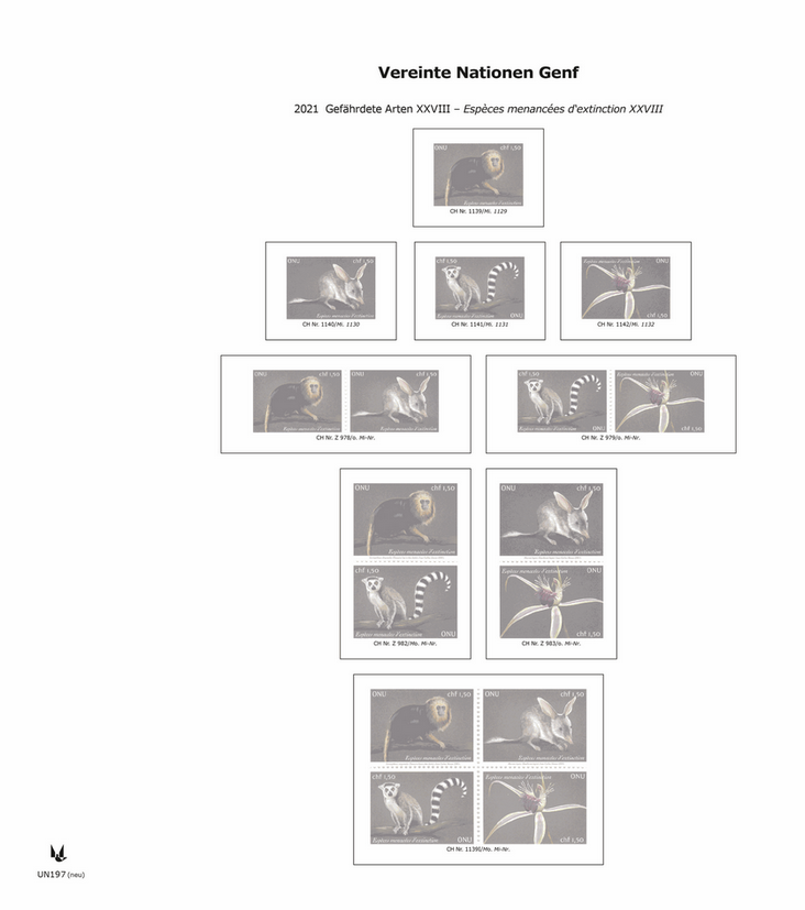 2021, UNO Genf mit Schutztaschen, Gebiet komplett (UN197-UN203)