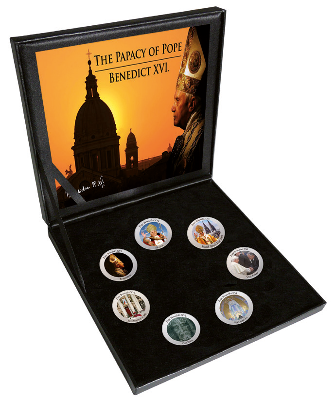 Münz-Serie &quot;Papst Benedikt XVI.&quot;, 7 Münzen (je 50 Lira) dokumentieren seine Zeit als Kirchenoberhaupt
