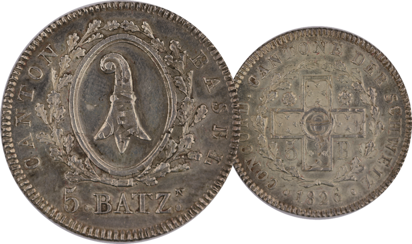 1826, 5 BatzN (N hochgestellt) Basel