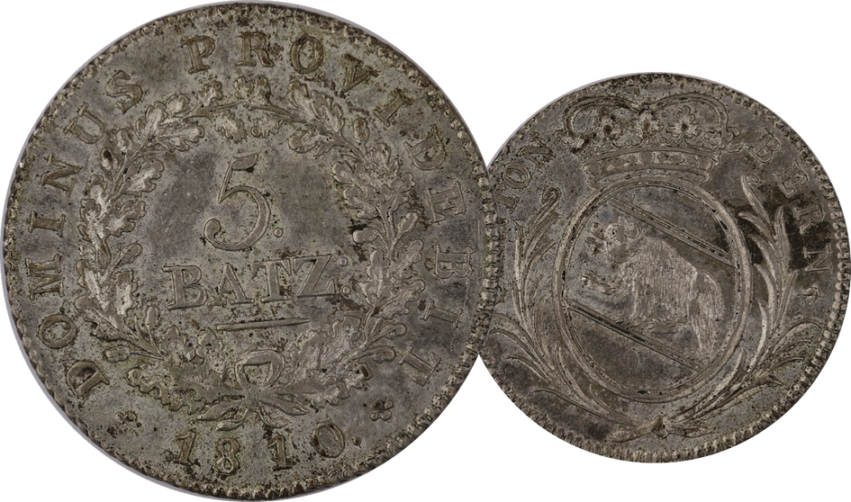 1810, 5 Batzen Bern, 4.72g schwer, Silber, vorzügliche Erhaltung.