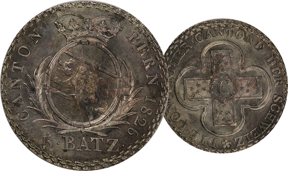 1826, 5 Batz Bern, 3.91g schwer, Silber, Stempelglanz
