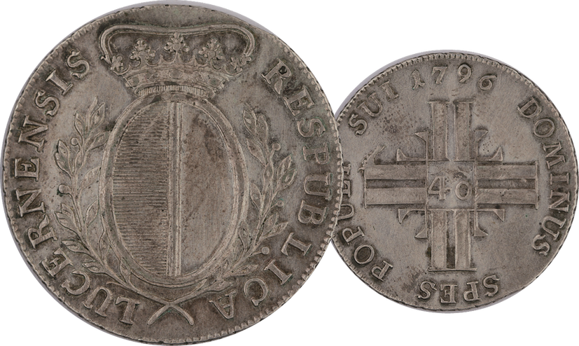 1796, 10 Batzen - 40 Kreuzer Luzern, 7.27g schwer, Silber, vorzügliche Erhaltung.