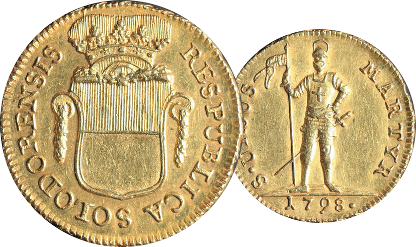 1798, Doppelduplone Solothurn, 15.34g schwer, Gold, vorzügliche Erhaltung