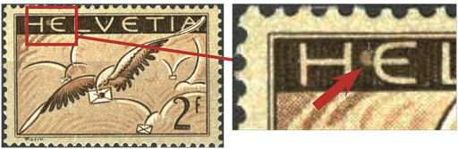 [7370.13.12] 2 Fr. Brieftaube, dunkelbraun-hellbraun, "Heller Fleck zwischen H und E"