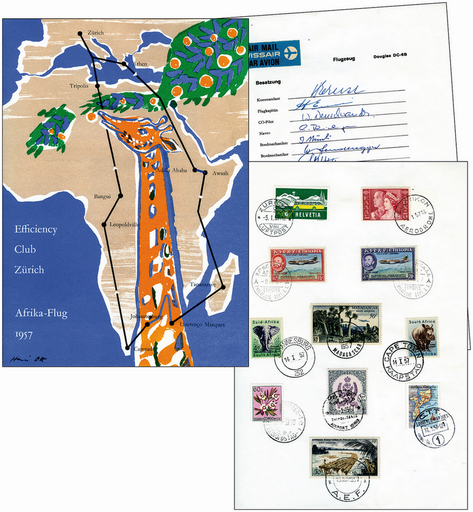 [7371.1957.08] 1957, Bordpost Swissair, Mittelholzer-Gedenkflug Nr.1 ( GB Nr. 4a), Gedenkblatt