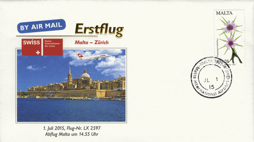 [7371.2015.15] 2015, Erstflug Swiss Airlines Malta-Zürich