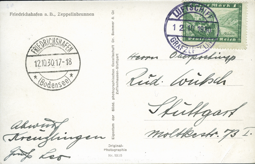 [7372.38.13] 1930, Schweiz-Fahrt, Bordpostabgabe Friedrichshafen