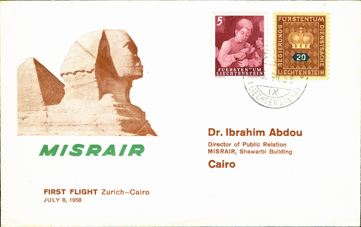 [7373.58.14] 1958, Zürich - Cairo ab Liechtenstein