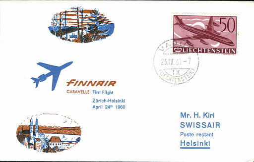 [7373.60.38] 1960, Zürich - Helsinki ab Liechtenstein