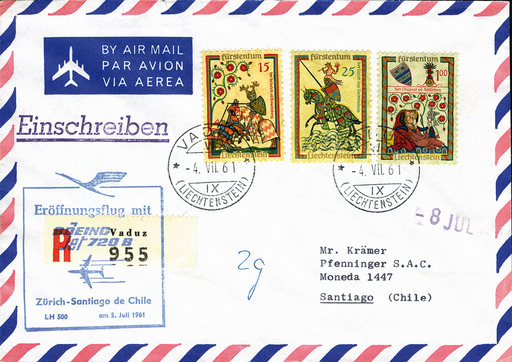 [7373.61.40] 1961, Zürich - Santiago de Chile ab Liechtenstein