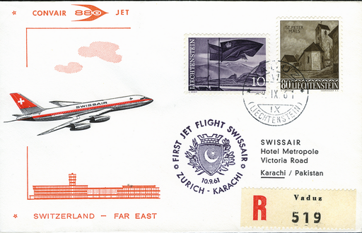 [7373.61.05] 1961, Zürich - Karachi ab Liechtenstein