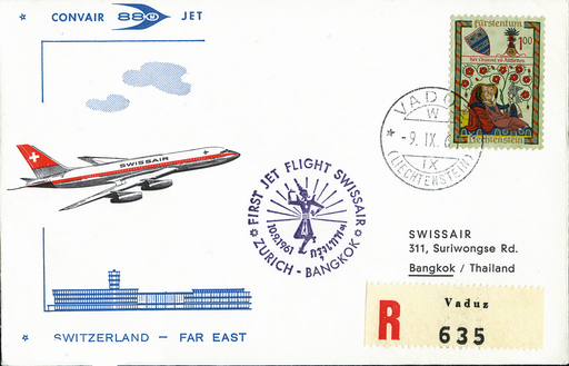 [7373.61.09] 1961, Zürich - Bangkok ab Liechtenstein