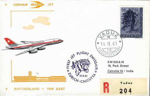 [7373.61.11] 1961, Zürich - Calcutta ab Liechtenstein