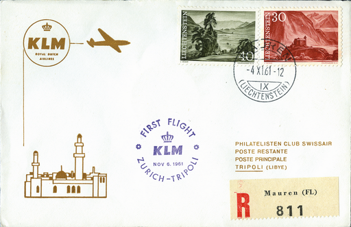 [7373.61.21] 1961, Zürich - Tripolis ab Liechtenstein