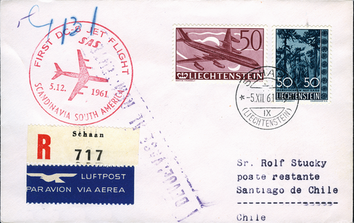 [7373.61.57] 1961, Genf - Santiago ab Liechtenstein