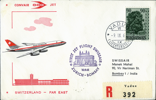 [7373.61.07] 1961, Zürich - Bombay ab Liechtenstein
