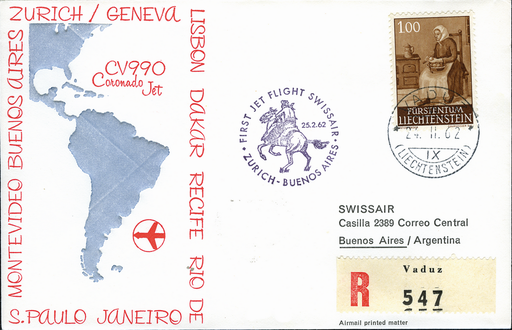 [7373.62.14] 1962, Zürich - Buenos Aires ab Liechtenstein