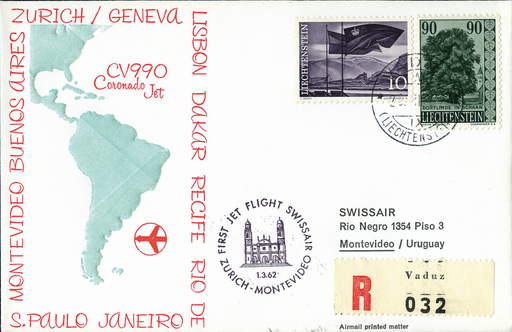 [7373.62.12] 1962, Zürich - Montevideo ab Liechtenstein