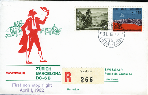 [7373.62.18] 1962, Zürich - Barcelona ab Liechtenstein