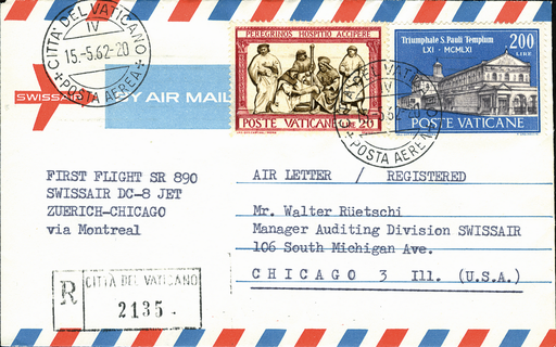 [7373.62.22] 1962, Zürich - Chicago ab Vatikan